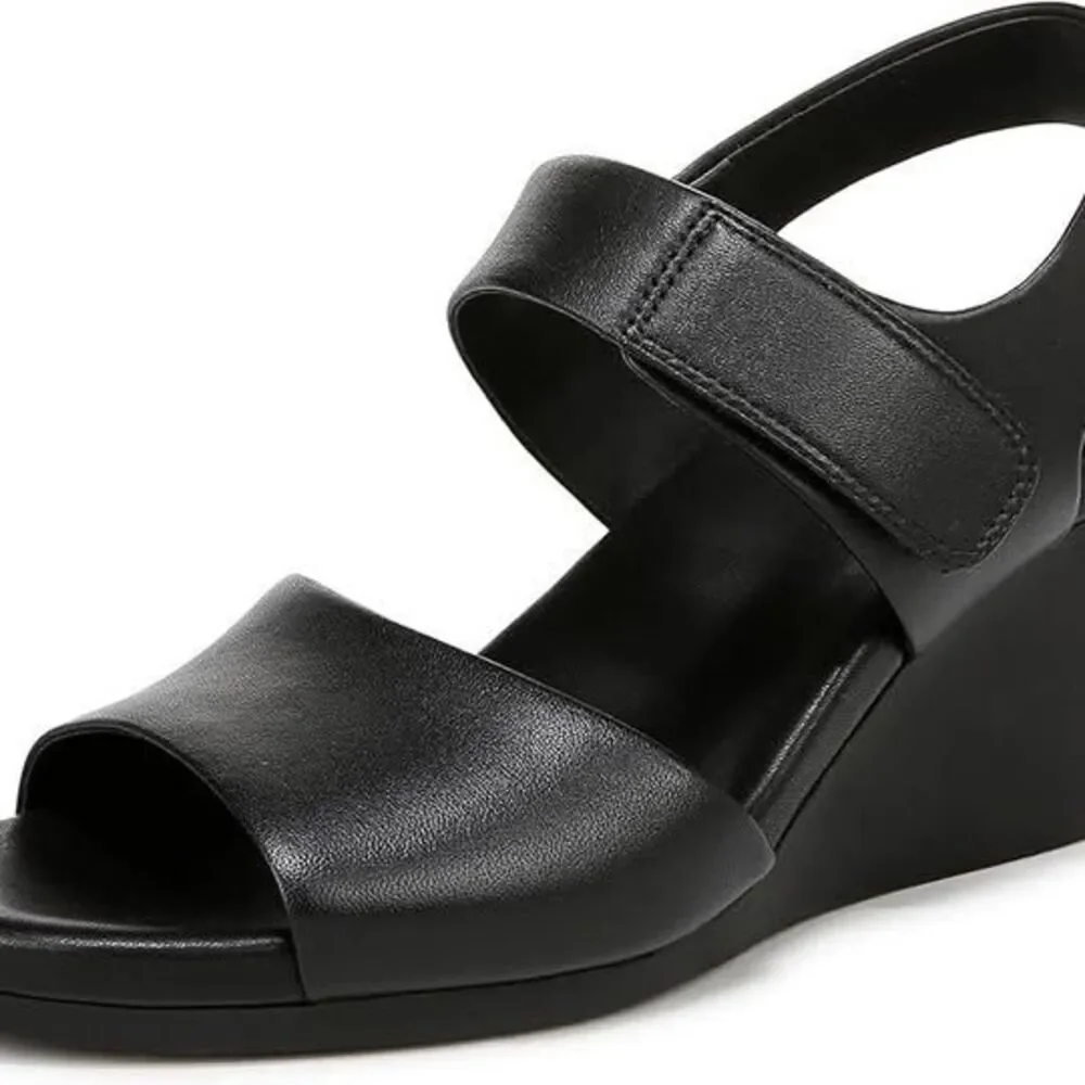 Naturalizer Womens Imani Wedge Sandal Black Leather 11 M